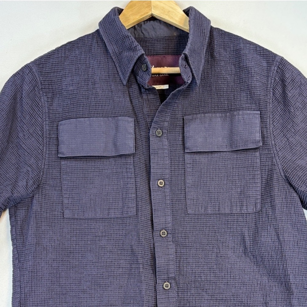 Y.Chroma Sevilla Shirt Mens M Black Organic Cotton Waffle Button Up